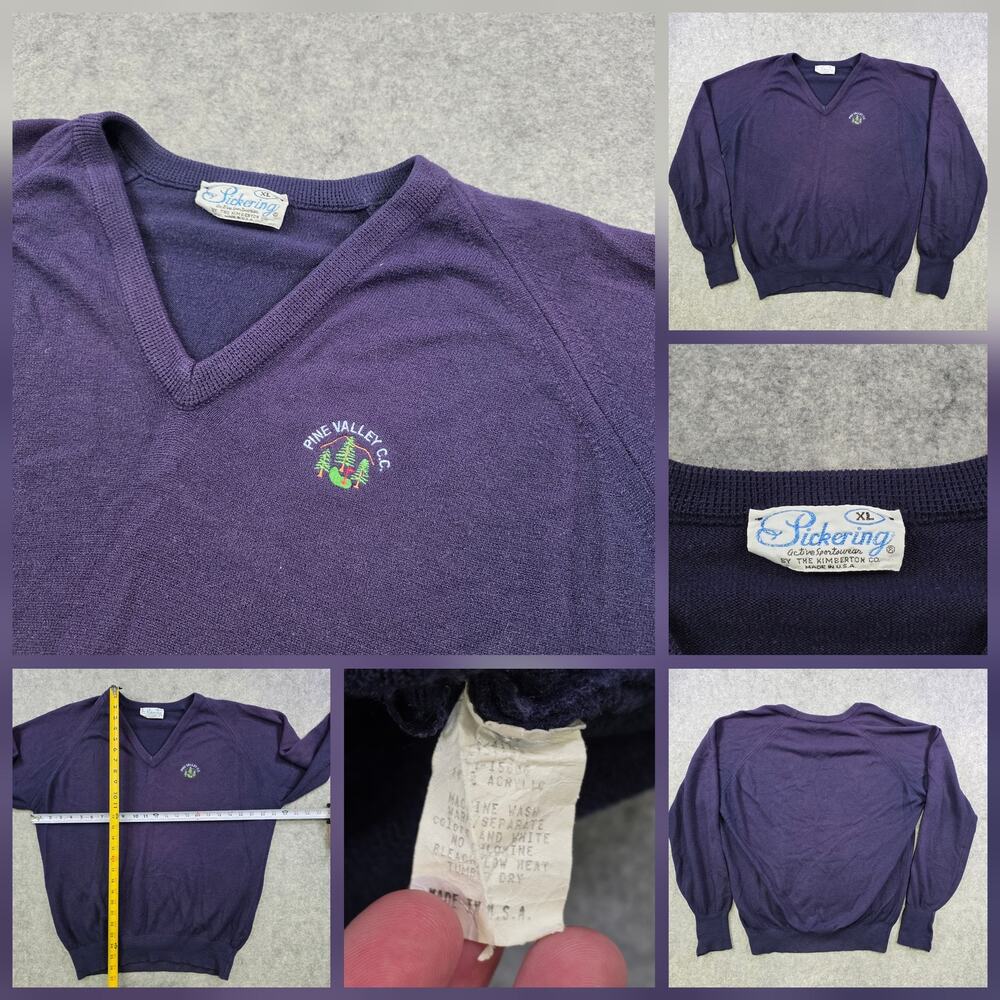 Vintage Pickering Sweater Mens XL Purple V Neck Pine Valley CC Golf USA Pullover